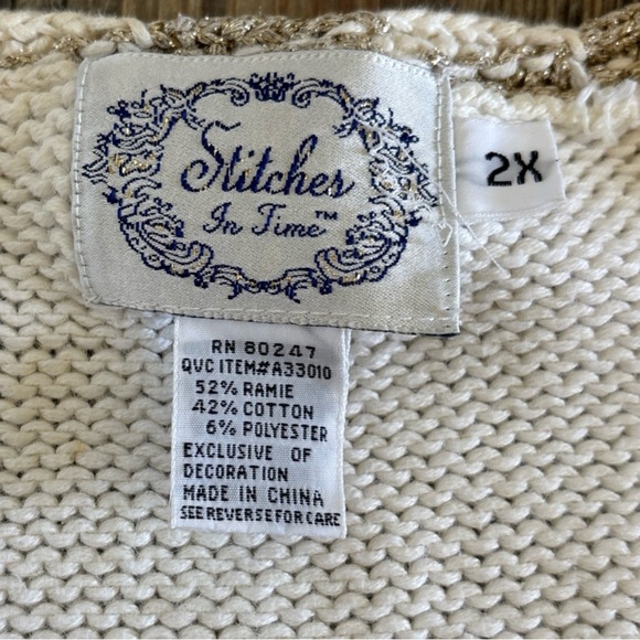 Vtg Stitches In Time QVC 2XL Embellished Cardigan Sweater Angels Peace Love Hope - Picture 6 of 13